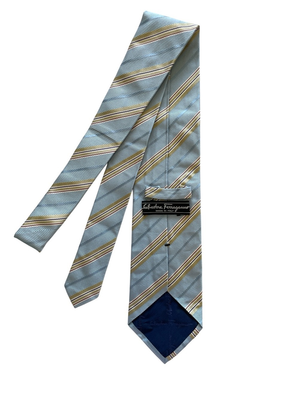 Salvatore Ferragamo Light Blue 100% Silk Striped Silk Tie - Picture 3 of 8